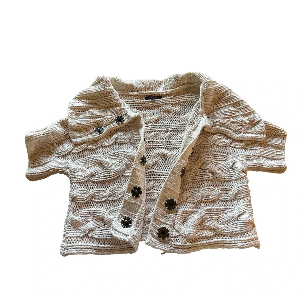 Chunky Cable Knit‎ Sweater Cardigan Hygge Short Sleeve Cream Cozy Cottagecore
